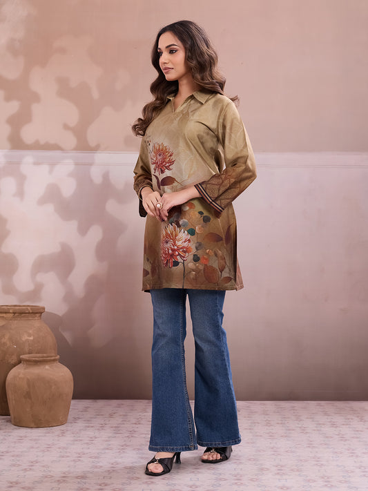 Floral Printed Shirt Collar Kurti
