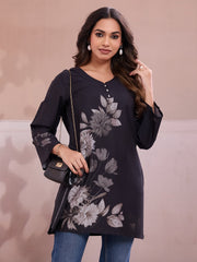 Floral Printed V-Neck Flared Sleeves Kurti