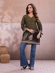 Floral Printed V-Neck Flared Sleeves Kurti