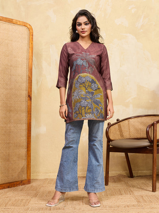 Botanical Printed V-Neck Kurti