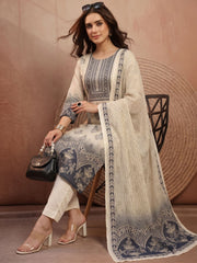 Women Ethnic Motifs Printed Regular Pure Cotton Kurta with Trousers & With Dupatta