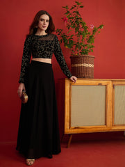 Grandeur & Majestic Artwork Embroidered Top with Skirt