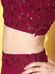Women Enchanting Fuchsia Embellished Top with Solid Skirt