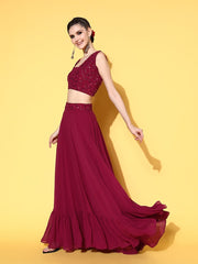 Women Enchanting Fuchsia Embellished Top with Solid Skirt