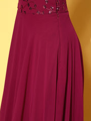 Women Enchanting Fuchsia Embellished Top with Solid Skirt