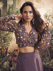 Embroidered Tie -Up Top with Flared Skirt Co-Ord Set