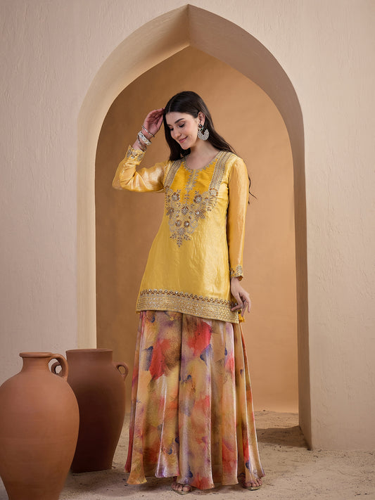 Embroidered Top With Palazzos Co-Ords