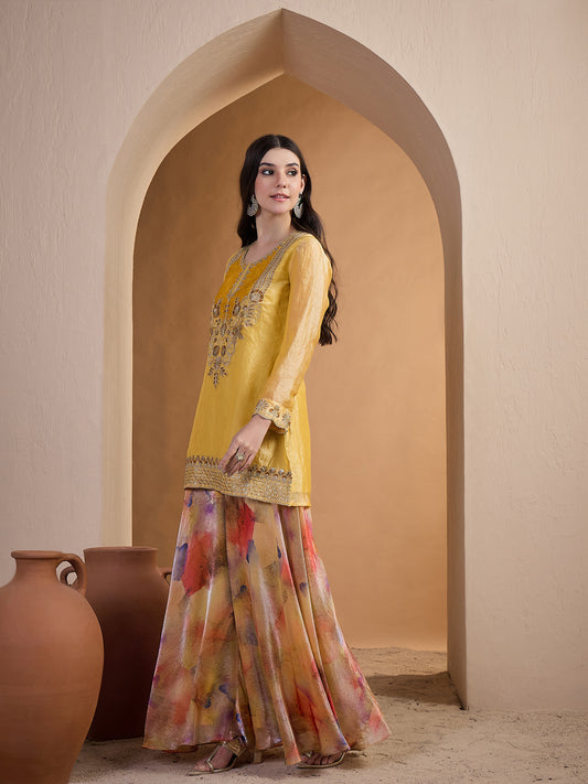 Embroidered Top With Palazzos Co-Ords