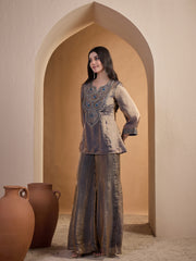 Women Embroidered Yoke Design Top With Palazzos Co-Ords