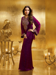Women Floral Zari Embroidered Yoke Design Crushed Organza Co-Ords Set