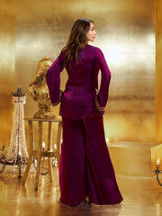 Women Floral Zari Embroidered Yoke Design Crushed Organza Co-Ords Set