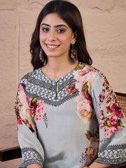 Printed Keyhole Neck Tunic With Palazzo