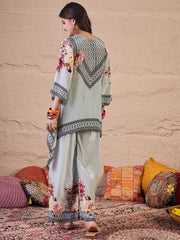 Printed Keyhole Neck Tunic With Palazzo