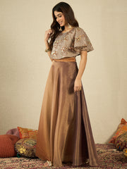 Floral Thread Work Top With Skirt Co-Ords