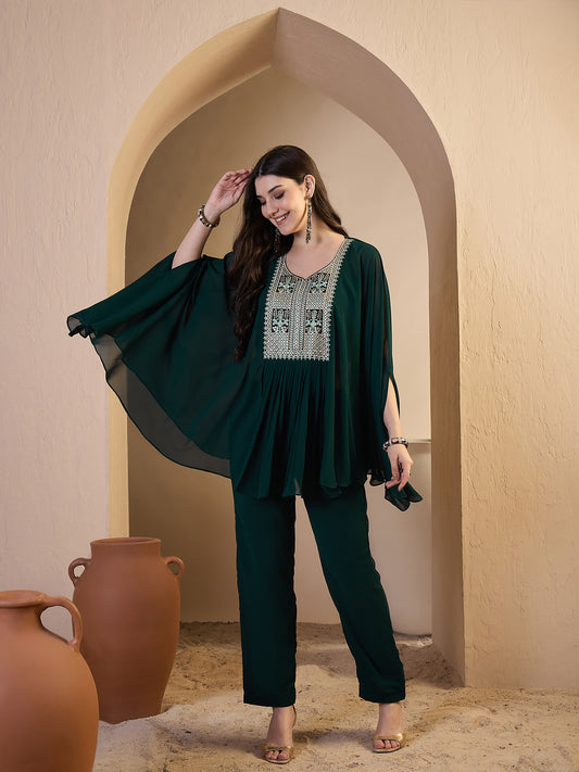 Embroidered Shoulder Straps Top & Trousers Co-Ords