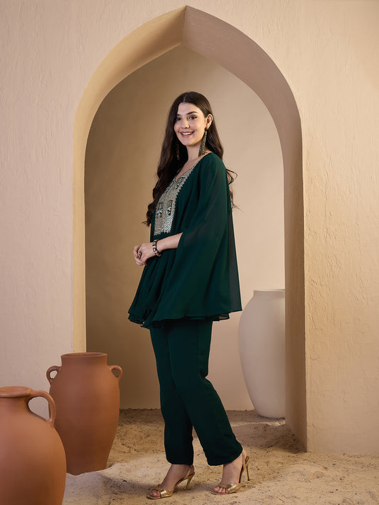 Embroidered Shoulder Straps Top & Trousers Co-Ords