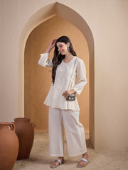 Embroidered Round Neck Top & Palazzos Co-Ords