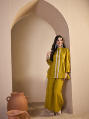 Embroidered Mandarin Collar Top & Palazzos Co-Ords