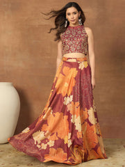 Floral Embroidered Top with Skirt