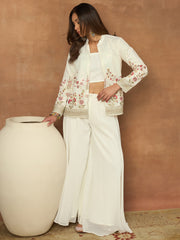 Women Floral Thread and Sequinned Embroidered Top with Palazzo