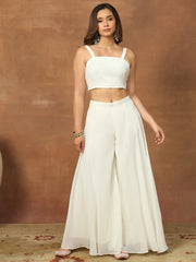Women Floral Thread and Sequinned Embroidered Top with Palazzo