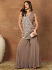 Grandeur & Majestic Artwork Embellished Top with Palazzos