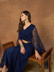 Women Striped Thread and Sequinned Embroidered Top with Skirt Co-Ords Set