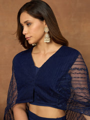 Women Striped Thread and Sequinned Embroidered Top with Skirt Co-Ords Set