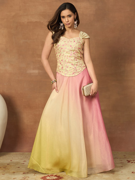 Romantic Florals Organza Top with Skirt