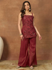 Women Floral Thread and Sequinned Embroidered Co-Ords Set