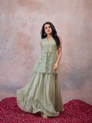 Organza Embroidered Top with Palazzos