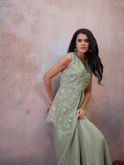 Organza Embroidered Top with Palazzos