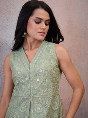 Organza Embroidered Top with Palazzos