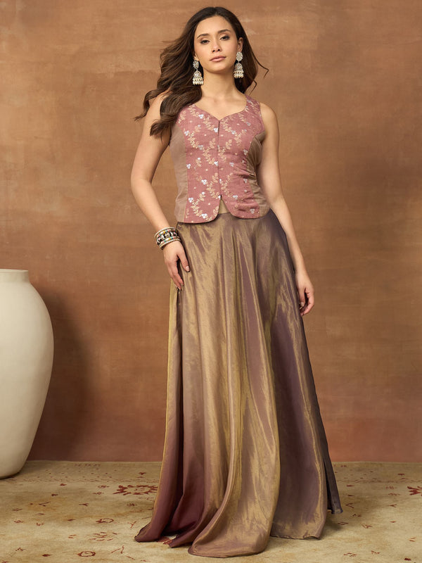 Silk Woven Design Top with Skirt