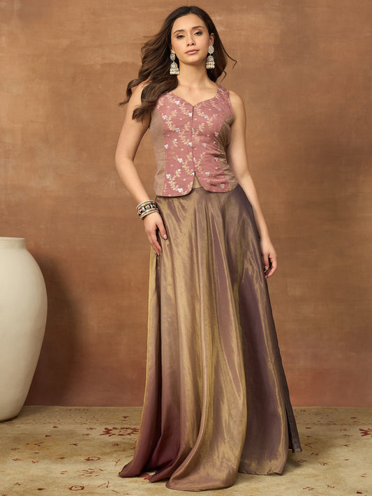 Silk Woven Design Top with Skirt