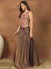 Silk Woven Design Top with Skirt