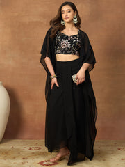 Romantic Florals Embroidered Top with Palazzos & Jacket