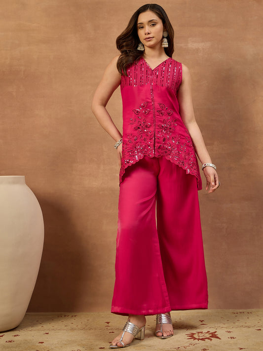 Floral Embroidered Top with Palazzos