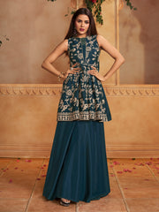 Indie Florals Organza Embroidered Tunic with Palazzos