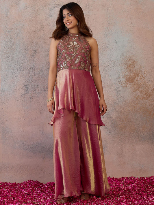 Organza Embellished Top with Trousers