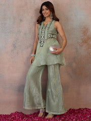 Organza Embellished Top with Palazzos