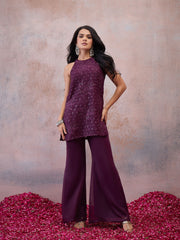 Floral Embroidered Top with Palazzos