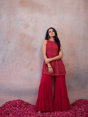 Women Ethnic Motifs Embroidered Regular Sequinned Kurta with Sharara