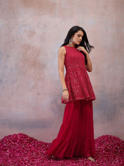 Women Ethnic Motifs Embroidered Regular Sequinned Kurta with Sharara