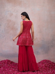 Women Ethnic Motifs Embroidered Regular Sequinned Kurta with Sharara