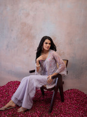 Floral Organza Embroidered Top with Palazzos