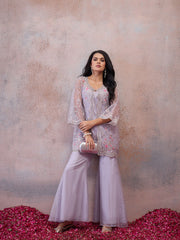Floral Organza Embroidered Top with Palazzos