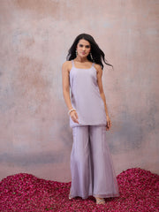 Floral Organza Embroidered Top with Palazzos