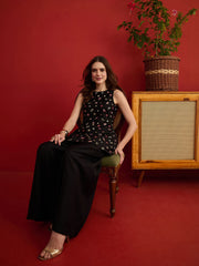 Silk Embroidered Top with Palazzos