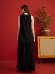 Silk Embroidered Top with Palazzos